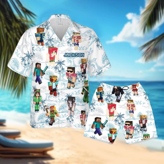 Custom DadCraft Hawaiian Shirt, A Minecraft Hawaiian Shirt, Gaming Summer Beach Hawaii Shirt, Summer Vacation Shirt, Chicken Jockey Gaming