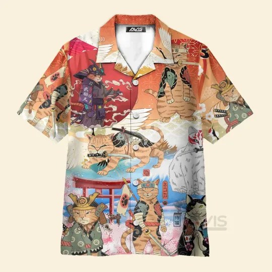 Samurai Cat Funny Art Japanese   Hawaiian Shir