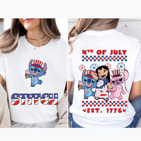 Disney Stitch Lilo Independence Day Shirt, Stitch Angel T-Shirt, Patriotic Memorial Day Tee, Disney 4th of July Shirt, Disney Trip T-shirt