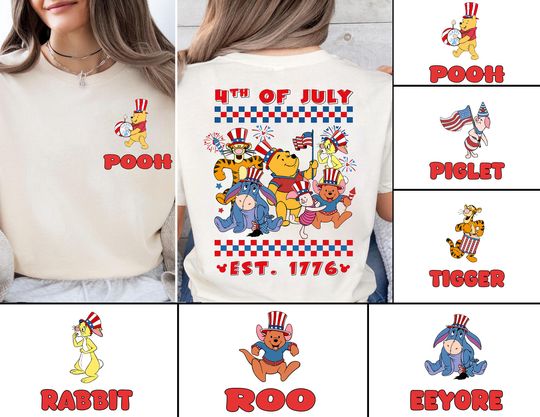 Personalized Winnie The Pooh  4th Of July Shirt, Pooh Eeyore Tigger Shirt, Patriotic Memorial Day Tee, Disney 4th of July Shirt, Disney Trip