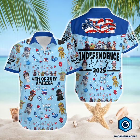 Starwars 4th of July Hawaiian Shirt, Fourth of July Shirt, Starwars Family Vacation Outfits, Independence Day Gift, Disneyland Patriotic