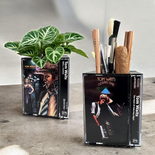Tom Waits Cassette Tape Desk Organizer | Handmade Pencil Holder | Plant Pot Stuff Holder Gift Idea