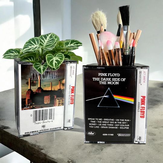 Vintage Pink Floyd Cassette Tape Desk Organizer Plant Pot Pencil holder Gift Classic Rock Gift For Music Fans