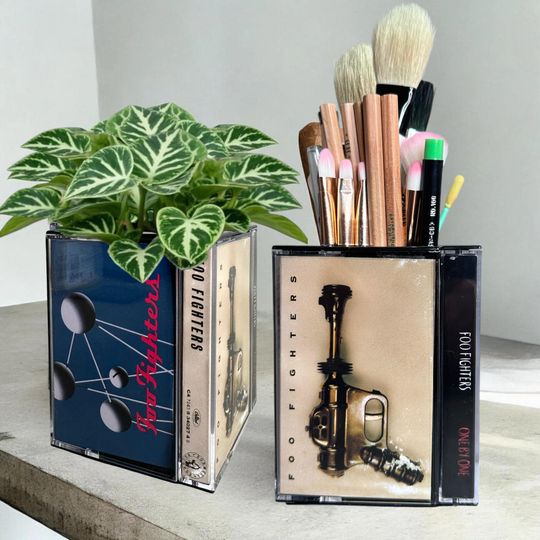Vintage FF Band Fighters Cassette Tape Desk Organizer Plant Pot Makeup Pen Pencil holder Gift