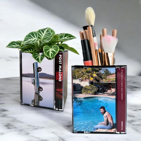 Post Vintage Cassette Tape Desk Organizer Post Malone Tapes Hand made Makeup brush holder | Pen Pencil Holder | Plant Pot Holder