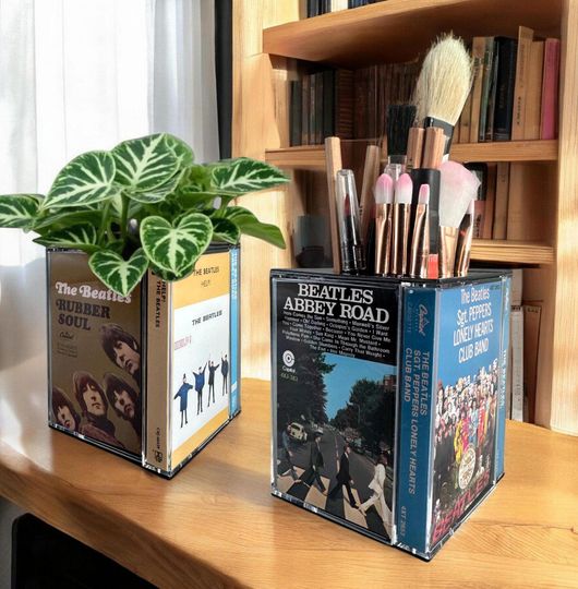 The Beatles Vintage Cassette Tape Desk Organizer Plant Pot Pencil holder Gift Classic Rock Gift For Music Fans