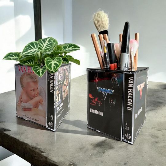 Vintage van Cassette Tape Desk Organizer Plant Pot  Pencil holder Gift