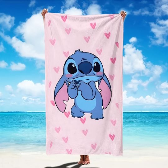 Stitch on Pink: Heart-Patterned Beach Towel for Fun in the Sun