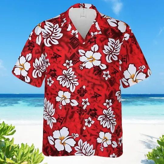 Flower Red Hawaiian Shirt – Thin Fabric, Vibrant Tropical Print for Beach & Luau