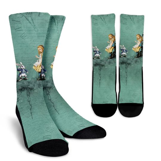 Alice in Wonderland Women Crew Socks, Bithday Gifts for Alice F, Printed Socks Casual Shoes Cute Socks