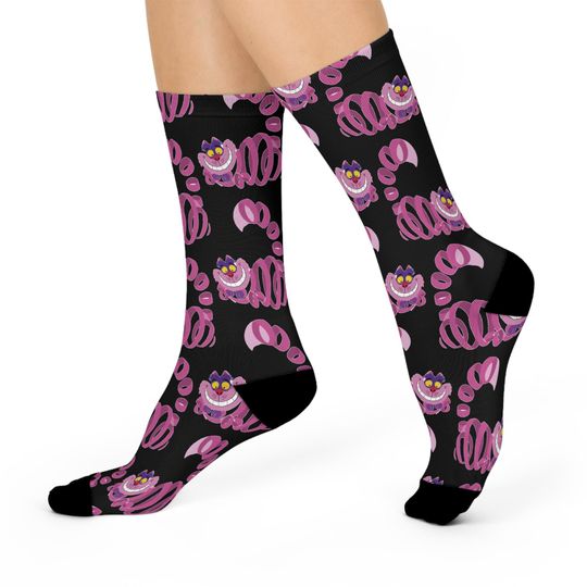 Whimsical Cheshire Cat Crew Socks - Cozy Cat Lover Gift for Alice in Wonderland Fans, Perfect for Snuggling or Gifting