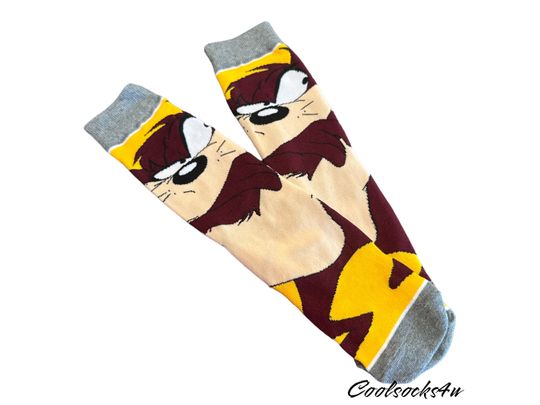 Tasmanian Devil Cartoon Character Crew Socks | Cotton, Fun, Cute |