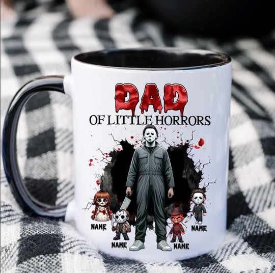 Personalized Father Day Horror Mug 11oz 15oz, Horror Characters Movie Mug Gift, Custom Dad Of Little Horrors Gift, Gift For Husband