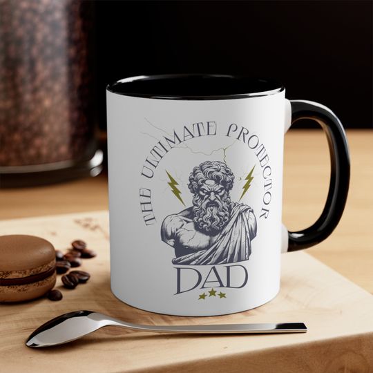 The Ultimate Protector DAD | Zeus Themed Greek God Accent Coffee Mug, 11oz | Father's Day, Gift for Dad, Work Gift, Birthday, Perfect Gift