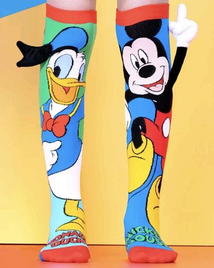 1 Pair Mickey Mouse & Donald Duck Novelty Socks. Crazy sock day. Size 4-6Y. SALE ON NOW