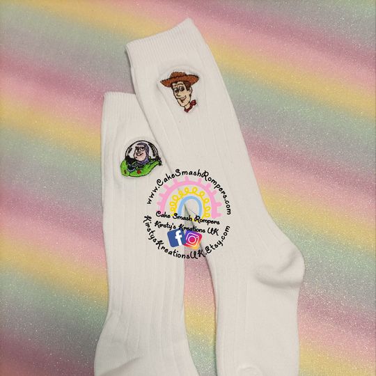 Toy Story Woody and Buzz embroidered Baby/Infant/Toddler/Childrens Sock Cotton Knee Sock Family Pig Birthday Outfit Character Sock boy girl