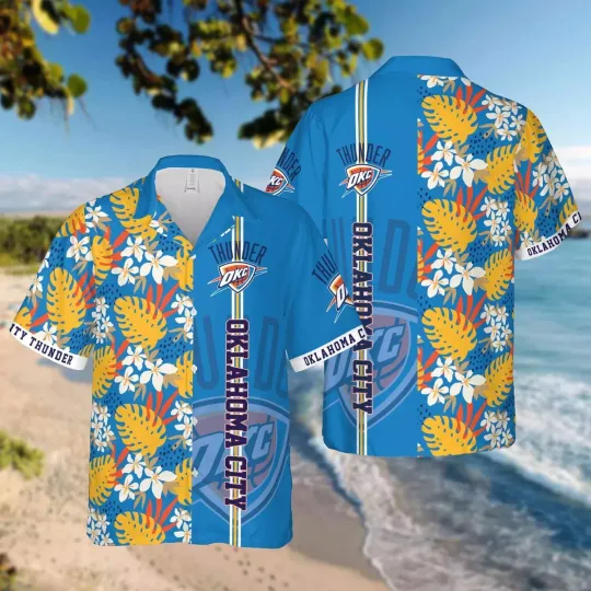 Oklahoma City Basketball Team Thunders Hawaiian Button Down Full Size