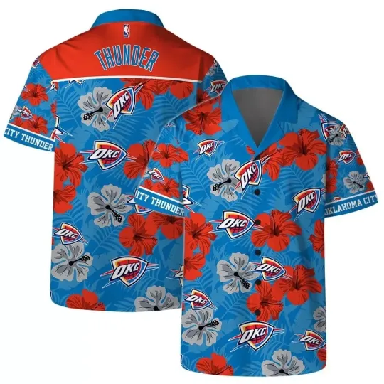 Oklahoma City Basketball Team Thunders Hawaiian Button Down Full Size