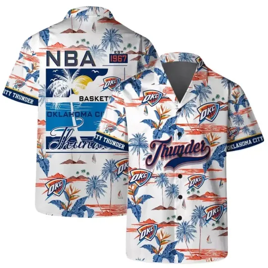 Oklahoma City Basketball Team Thunders Hawaiian Button Down Full Size