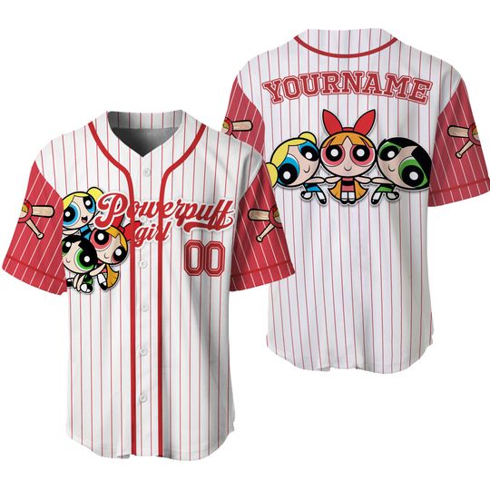 Personalize Bubbles Jersey Pink White, Funny Powerpuff Girls 90s Cartoons, Retro Power Puff Girls Family Jersey, Birthday Gift For Fans