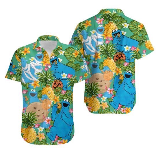 Muppet Cookie Monster Pineapple Tropical Hawaiian Shirt