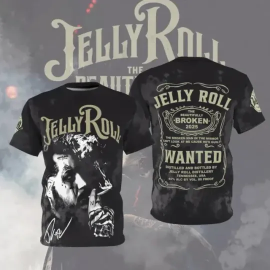 Retro Jelly Roll 3D Shirt, Beautifully Broken Tour 2025, Country Rock Rap Tee
