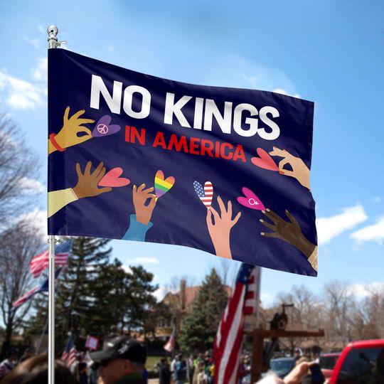 No Kings in America Flag - Anti-Trump Protest Flag, Democracy House Flag, Gift for Anti-MAGA, Patriotic Liberal Flag