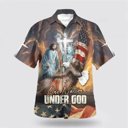 Jesus Eagle One Nation Under God Hawaiian Shirts For Men And Women 8211 Gifts Fo