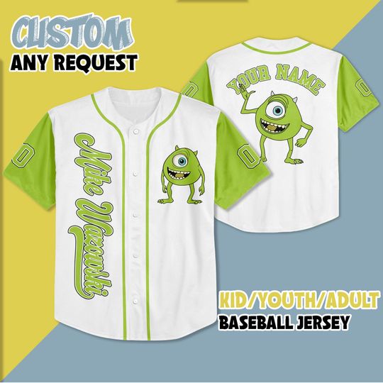 Custom Mike Wazowski Baseball Jersey, Personalized Mike Wazowski Monsters Inc Jersey Shirt, Disney Birthday Gift, Gift For Baseball Fans