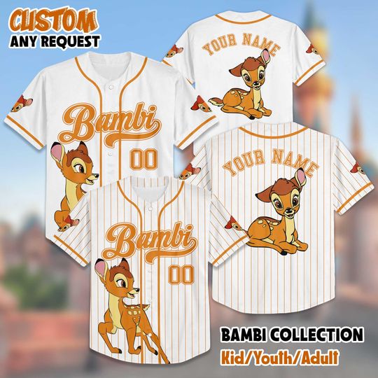 Personalized Bambi Collection Baseball Jersey, Custom Disney Bambi Jersey Shirt, Disney Birthday Gift, Magic Kingdom Shirt