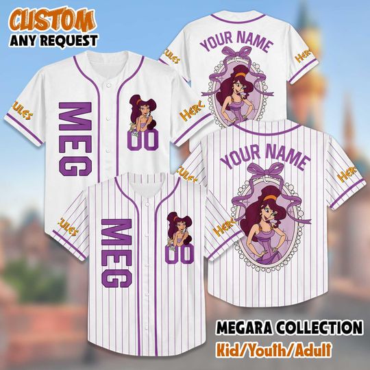 Custom Hercules Megara Collection Baseball Jersey, Disney Megara Jersey Shirt, Disney Birthday Gift, Disney Baseball Fan Lover Gift