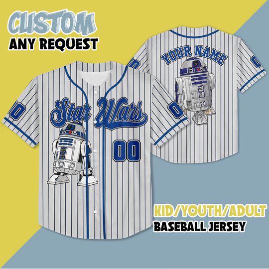Custom Star Wars Baseball Jersey, Personalized Star Wars R2- D2 Robot Jersey Shirt, Disney Star Wars Birthday Gift, Gift For Fans