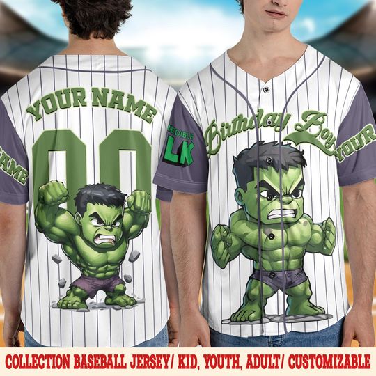 Custom Marvel Hulk Baseball Jersey, Hulk Superhero Birthday Kids Jersey, Personalized Hulk Baseball Jersey, Avenger Matching Shirt