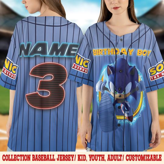 Custom Disney Sonic Baseball Jersey, Personalized Sonic Hedgehog Baseball Jersey, Sonic Birthday Party Jersey, Sonic Birthday Gift