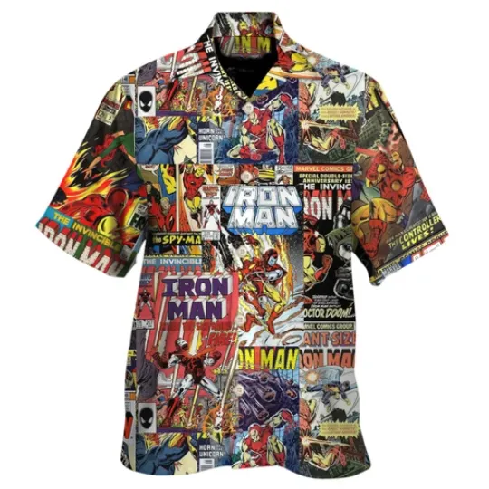 Vintage Comics Iron Man Hawaiian Shirt For Mens, Luxury Fabric, US Size