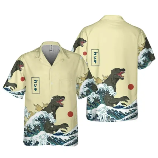 King Of Monster god zilla Japanese Gojira Hawaiian Aloha Shirts Vintage Short Sle