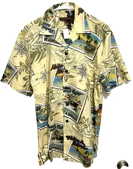 MARGARITAVILLE Men Hawaiian Summer Beach Surfer S/S Rayon Button Shirt S NEW