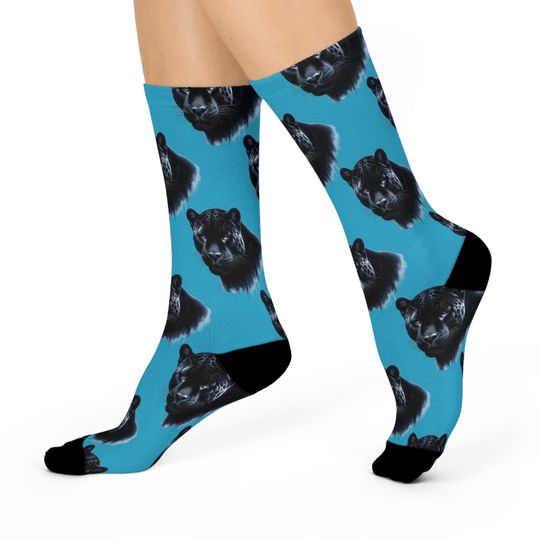Jungle Theme Cushioned Socks, Cozy Black Panther & Leopard Pattern, Perfect Animal Lover Gift for Warm and Stylish Feet!