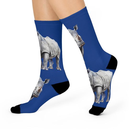 Rhino Cushioned Crew Socks - Wildlife Animal Print, Animal Lover Gift, Safari Theme Apparel, Zoo Souvenir, Wildlife Enthusiast Accessories