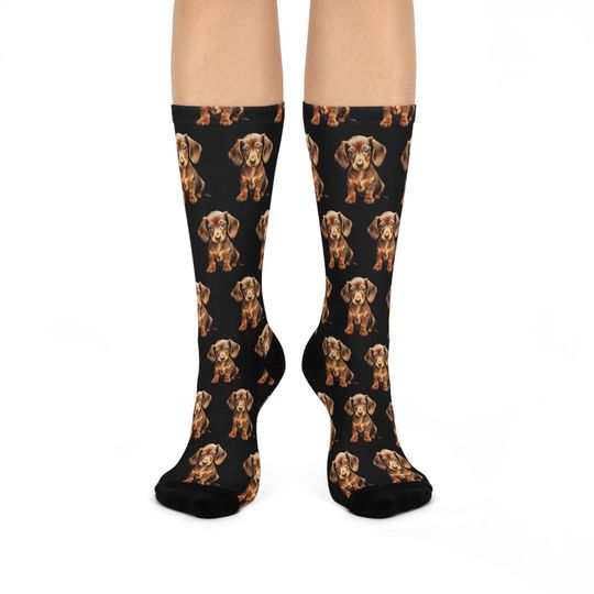 Comfy Dachshund Print Crew Socks  Adorable Footwear for Pet Owners  Perfect Gift for Dog Lovers and Animal Enthusiasts