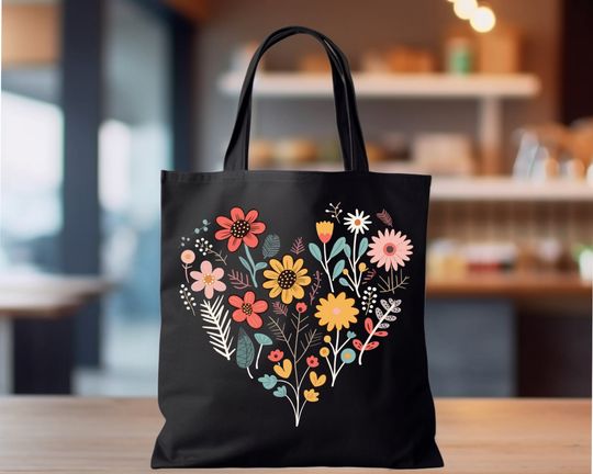 Wildflower Tote Bag, Floral Tote Bag, Gift For Women Totes, Birthday Gift Bag