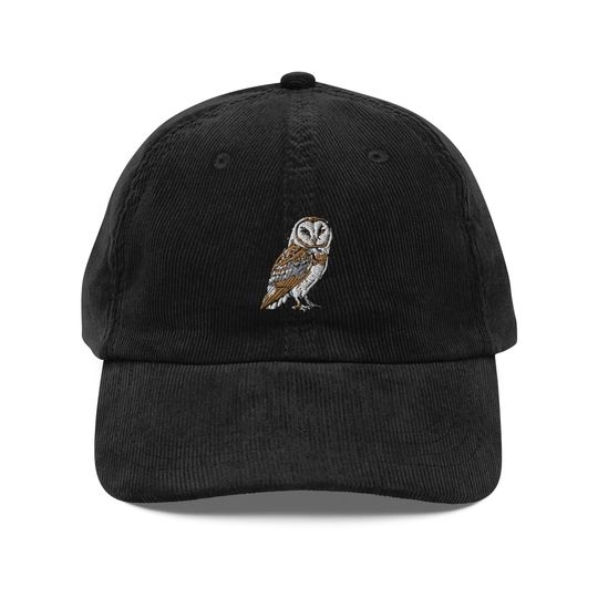 Barn Owl Embroidered Cap, Vintage Corduroy Hat, Nature Lover Gift, Wildlife Accessories, Stylish Embroidered corduroy Bird Hat
