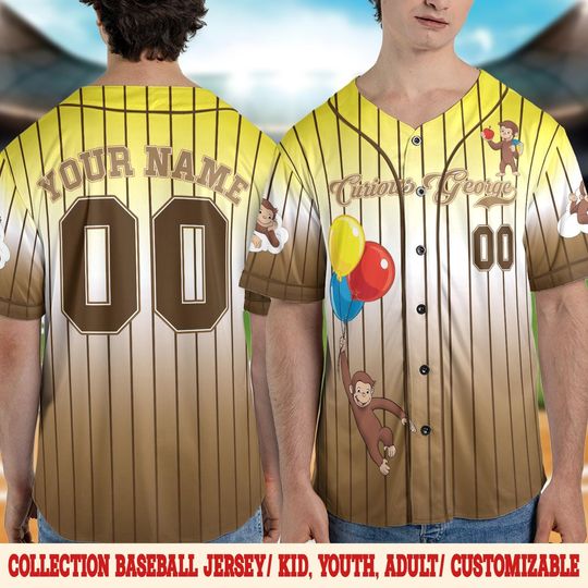 Custom Curious George Birthday Baseball Jersey, Curious George Baseball Shirt, Curious George Birthday Jersey, Birrthday Boy Gift