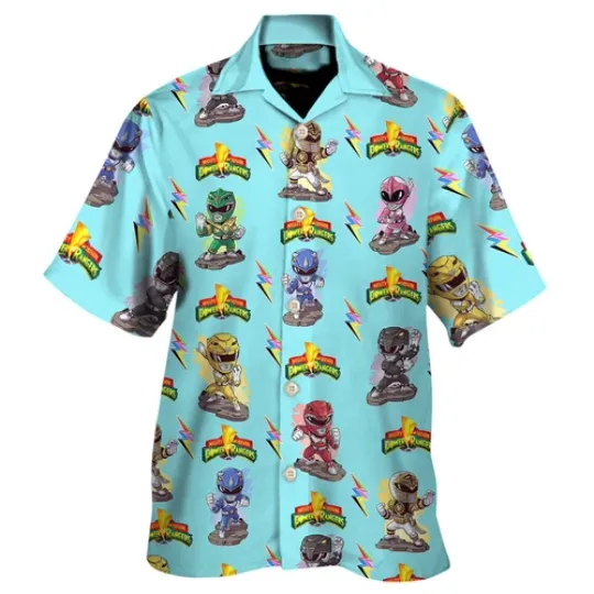 3D Mighty Morphin Power Rangers Hawaii Shirt Aloha Summer Beach Button Down