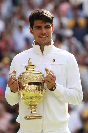 Carlos Alcaraz Spanish Tennis Player Champions Trophy Lift Fans - POSTER