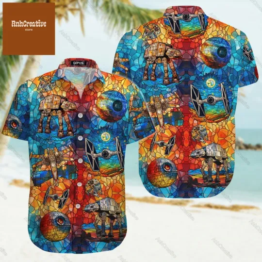 Star Wars Button Shirt Star Wars Stained Glass Shirt Star Wars Hawaiian Shirt St