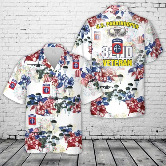 US Army 82nd Airborne Division Veteran Paratrooper 4th Of July Hawaiian Shirt