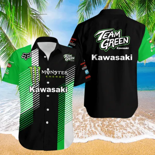 Kawasaki Racing Team Men Shirt Motocross Team Green 3D Print Hawaiian Shirt_xlo_