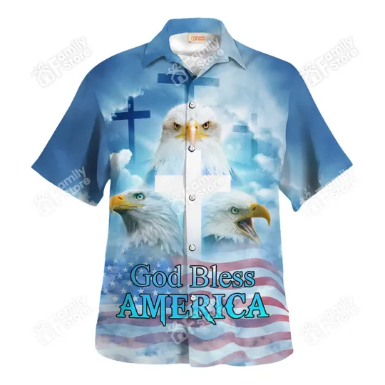 Jesus God Bless America Independence   Hawaiian Shirt