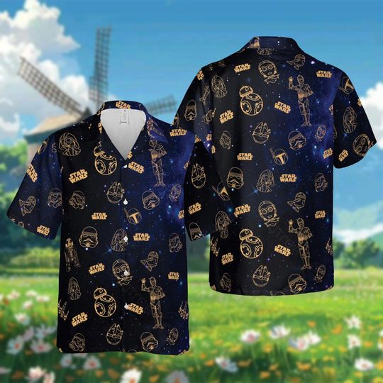 Star Wars Hawaiian Shirt, Disney Galaxy's Edge Button Shirt, Darth Vader Shirt, Stormtrooper Summer Shirt for Men